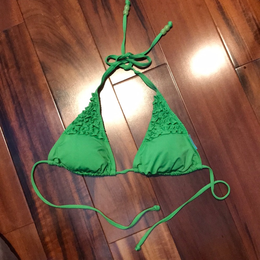 Green ruffled bikini top triangle tie back
